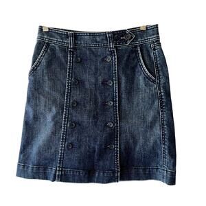 Bica Cheia Anthropologie Size 0 Blue Denim Skirt Excellent Button Down A Line